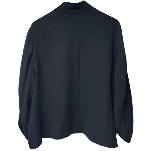 Eileen Fisher Silk Black Blazer Size Large Short Jacket Open Front Lined - Picture 3 of 6